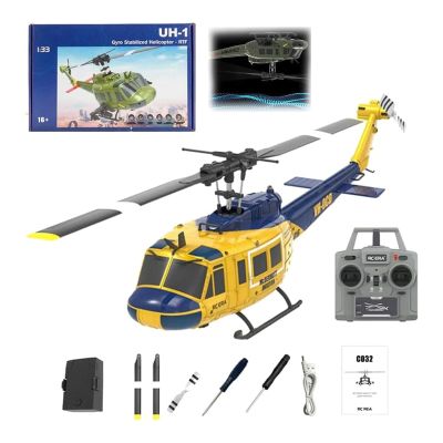 Aeonity C032 UH-1 Huey RC Helicopter for Adults, 1/48 Scale 2.4G 6CH, Flybarless Remote Control Helicopter, 6-Axis Gyro Aircraft Model, 3D Stunt Flight & High-Precision RC Airplane (Yellow)