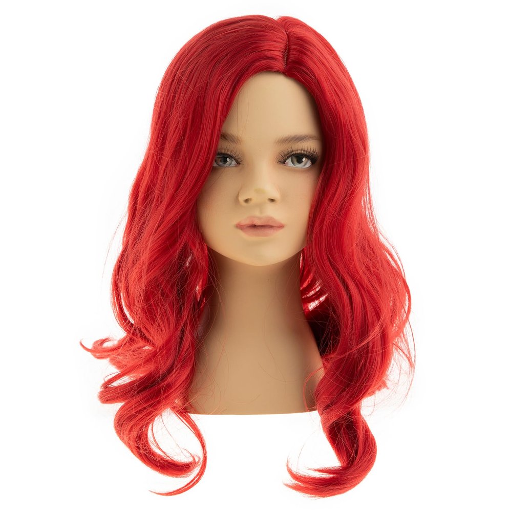 Dsimeig Kids Wig Red Long Wavy Side Part Synthetic Halloween Cosplay Hair Wig with Hair Clip