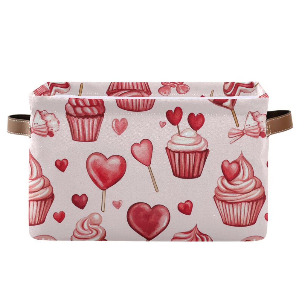 Wusikd Cupcakes Storage Basket Set of 2 Large Fabric Hearts Storage Baskets Bins Box Cube with Handles Collapsible Closet Shelf Clothes Organizer Basket for Nursery Bedroom