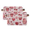 Wusikd Cupcakes Storage Basket Set of 2 Large Fabric Hearts Storage Baskets Bins Box Cube with Handles Collapsible Closet Shelf Clothes Organizer Basket for Nursery Bedroom view 2