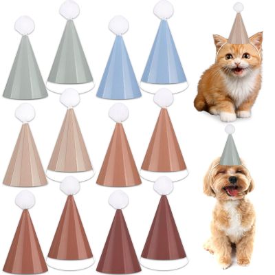 48Pcs Mini Boho Birthday Party Hats for Stuffed Animals 5Inch Adjustable Cone Caps with DIY Pom Poms Colorful Neutral Mini Party Hats Pets Dolls Kids Small Boho Birthday Decorations Kit for Holidays