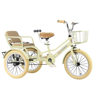 SRNSAEB Pink Gray Green Yellow 3-Wheel Bikes Carrying Passengers, Three Wheel Cruiser Bike Two-Seater Children Tricycle, Double Twins Toy Bicycle with Adjustable Height Seats & Handle(Yellow,20in)