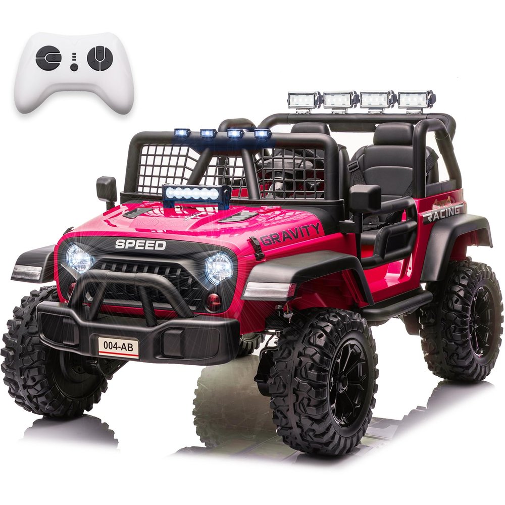 NEWQIDA 24V Ride On Toys for Big Kids, 2 Seater Electric Car with Remote Control 4x4 Ride on Truck for Boys Girls, 4-Wheels Shock Suspension, EVA Tires, Up to 5MPH, 20" Spacious Seat, LED Light, Pink