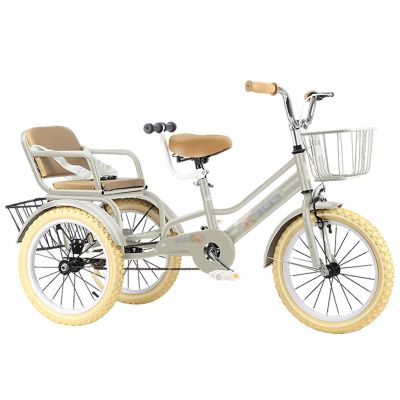 SRNSAEB Pink Gray Green Yellow 3-Wheel Bikes Carrying Passengers, Three Wheel Cruiser Bike Two-Seater Children Tricycle, Double Twins Toy Bicycle with Adjustable Height Seats & Handle(Gray,16in)
