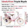 SRNSAEB Pink Gray Green Yellow 3-Wheel Bikes Carrying Passengers, Three Wheel Cruiser Bike Two-Seater Children Tricycle, Double Twins Toy Bicycle with Adjustable Height Seats & Handle(Gray,16in) view 2