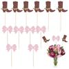 12pcs Glitter Boots Bows Cupcake Decorations, Boy or Girl Boots or Bows Centerpiece Sticks Decorations Supplies for Gender Reveal Birthday Party Flower (Brown & Pink view 1
