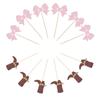 12pcs Glitter Boots Bows Cupcake Decorations, Boy or Girl Boots or Bows Centerpiece Sticks Decorations Supplies for Gender Reveal Birthday Party Flower (Brown & Pink view 3