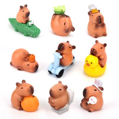 12pcs Mini Resin Capybara, Tiny Small Animals Ornaments Miniature Figure Hipper Pinata Toys Garden Accessories Little Gifts for Dollhouse Cake Toppers Car Dashboard & Fairy Garden Stuff Decorations