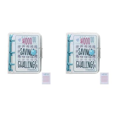 Cwmiibili 2X 1000 Savings Challenge Binder, Monthly Money Savings Challenges Book with Envelopes, Mini Budget Binder (Blue)