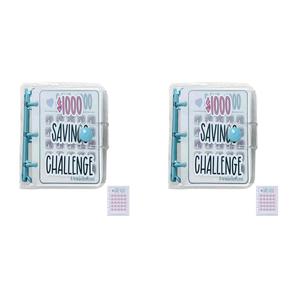 Cwmiibili 2X 1000 Savings Challenge Binder, Monthly Money Savings Challenges Book with Envelopes, Mini Budget Binder (Blue)