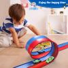 Flexible Race Car Track 15 Ft Starter Set with Suction Cups Compatible with Diecast 1/64th Car for Ages 3 & Up Classic Blue and Red Double Track Long Rolls Up Portable Racetrack view 4