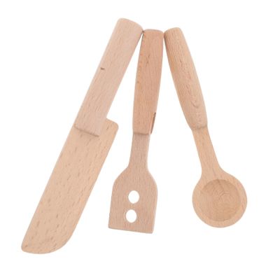 BESPORTBLE 3pcs Wooden Kids Cooking Utensils - Kitchen Cooking Tools Realistic Food Wood Spoon Knife Baking Set Kitchen Accessory - for Kids Children