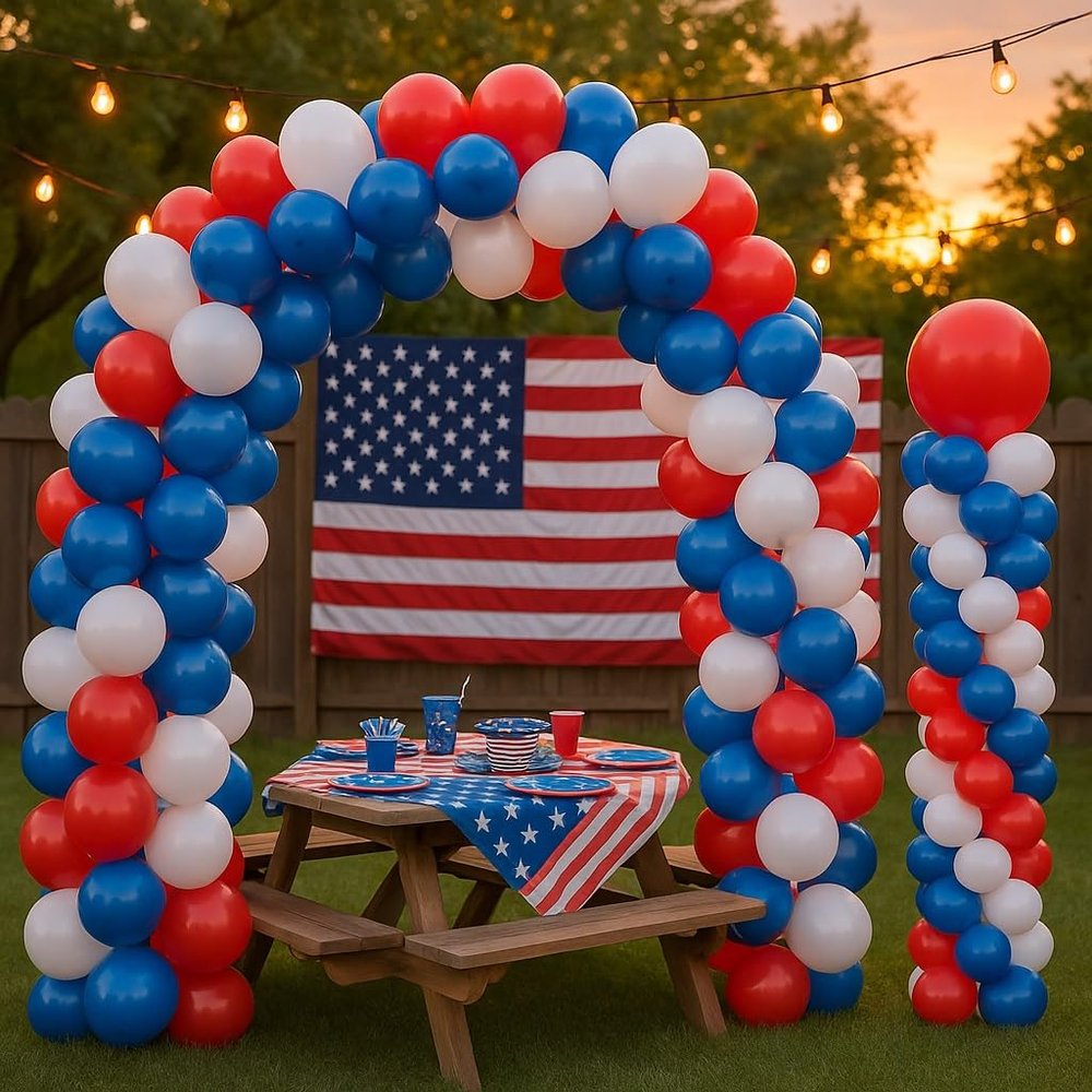 100 Red, White & Blue Pearl Premium Latex Balloons - Patriotic-Arch-Decorations