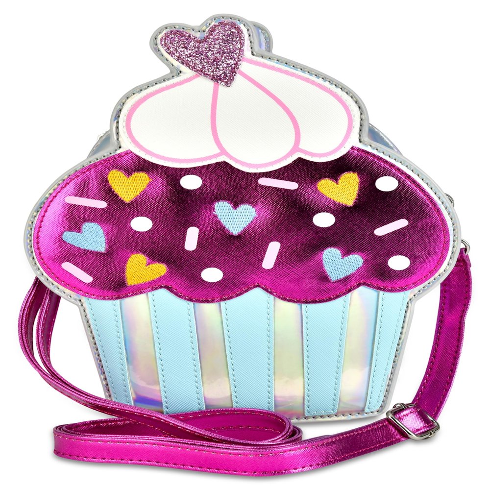 iscream Girls' Sweet Cupcake Shaped Holographic Faux Leather Shoulder Purse with Zipper Closure