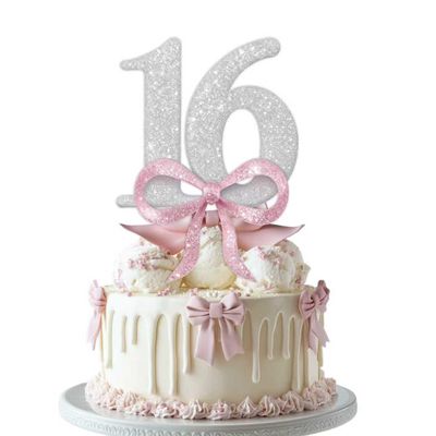 16th Birthday Cake Topper GirlBow Sweet Sixteen Birthday DecorationsSweet 16 Cake Topperhappy 16th birthday decorations girl cake topper