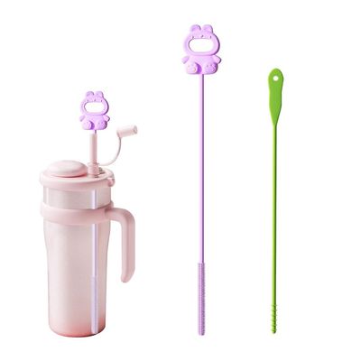 2 Pack Straw Cleaning Brush Set, Reusable Silicone Straw Cleaner Brushes Extra Long, Soft Bristles Fits 2.510mm Metal Glass Straws (Purple)