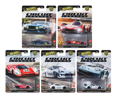 1:64 Scale Diecast Model Car Compatible with Hot Wheels Premium Car Culture Circuit Legends K Case Set of 5 Cars, FPY86-961K