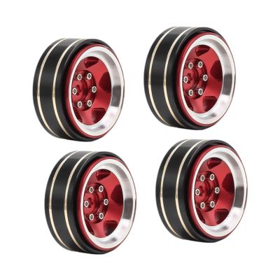 4X 1.3inch Wheel Hub Outer Diameter 3.7cm Aluminum Alloy, Brass Width 1.5cm for TRX4M SCX24 1/18 RC Crawlers Sturdy, Red
