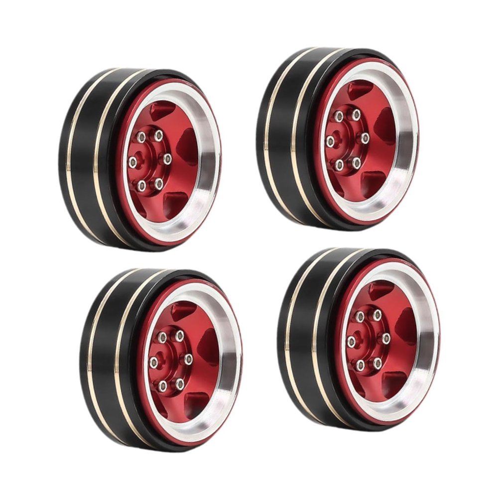 4X 1.3inch Wheel Hub Outer Diameter 3.7cm Aluminum Alloy, Brass Width 1.5cm for TRX4M SCX24 1/18 RC Crawlers Sturdy, Red