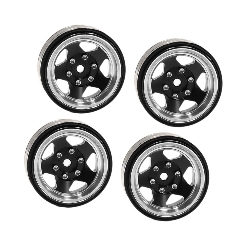 4X 1.3inch Wheel Hub Outer Diameter 3.7cm Aluminum Alloy, Brass Width 1.5cm for TRX4M SCX24 1/18 RC Crawlers Sturdy, Black