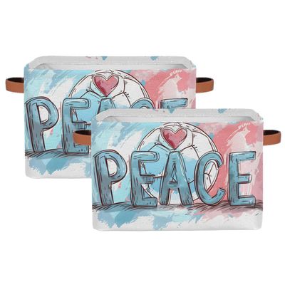 JMAVZWS Soccer Peace Storage Cubes Fabric Storage Bins for Shelves Closet Rectangular Kids Storage Basket with Leather Handles Cube Organizer 2 Pack
