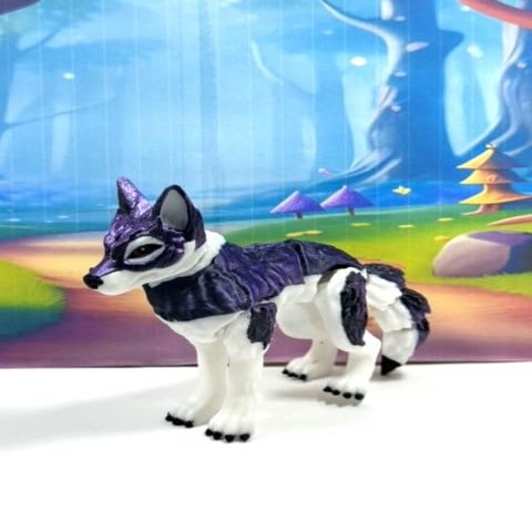 3D Printed Wolf, 3.5" White and Purple Articulated Wolf Toy, Executive Desk Toy, Stress Relief Fidget Toy WC3002-PURPLE-M
