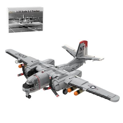 1/35 Scale Aircraft Military Model, MOC-143540 1/35 Scale S-2 Tracker Building Blocks Set, Includes Missiles, Foldable Wings and Swingable Ailerons,Gift for Adults(1757PCS)