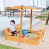 Aivituvin Kids Sand Boxes with Lid and Canopy, Outdoor Sandboxes with Cover, Foldable Bench Seats, Retractable Roof, Sand Table for Kids Ages 4-8 (Brown) view 3