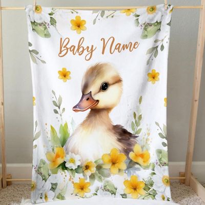 L&NG Customize Baby Blanket with Name, Personalized Cute Duck Baby Blankets, Ducks Nursery Baby Blanket, Girl Duck Baby Blankets, New Baby Gift, Personalized Crib