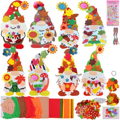 24 Sets Fall Gnome Crafts Kits for Kids,DIY Fall Harvest Gnomes Ornaments Decorations Art with Leaf Pumpkin Sunflower Foam Stickers Arts for Kids Autumn Classroom Thanksgiving Activity Project