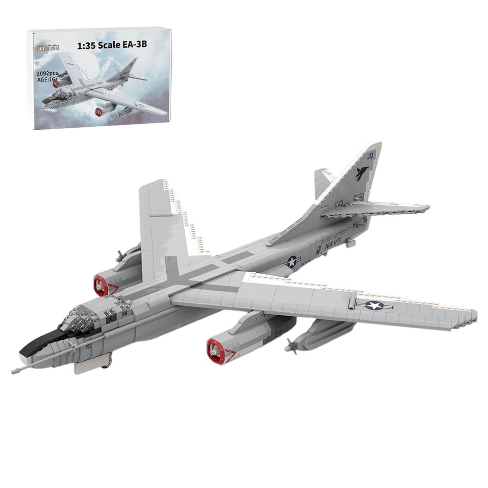 1/35 Scale Aircraft Military Model, MOC-151490 1/35 EA-3B SkyWarrior Strategic Bomber Building Blocks Set, Openable Cockpit, Foldable Landing Gear and Wings(2092PCS)