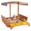 Aivituvin Kids Sand Boxes with Lid and Canopy, Outdoor Sandboxes with Cover, Foldable Bench Seats, Retractable Roof, Sand Table for Kids Ages 4-8 (Brown with Toy Bins) view 1