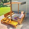 Aivituvin Kids Sand Boxes with Lid and Canopy, Outdoor Sandboxes with Cover, Foldable Bench Seats, Retractable Roof, Sand Table for Kids Ages 4-8 (Brown with Toy Bins) view 4