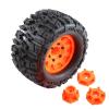 125mm 1/10 RC Monster Truck Rubber Tire Plastic Wheel Rim set 12mm and 14mmHEX Fits 1/10 RC Monster Truck HSP HPI HIMOTO Arrma Redcat AMORIL Summit Tamiya Kyosho W198 (Orange) view 3
