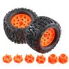 125mm 1/10 RC Monster Truck Rubber Tire Plastic Wheel Rim set 12mm and 14mmHEX Fits 1/10 RC Monster Truck HSP HPI HIMOTO Arrma Redcat AMORIL Summit Tamiya Kyosho W198 (Orange) view 4