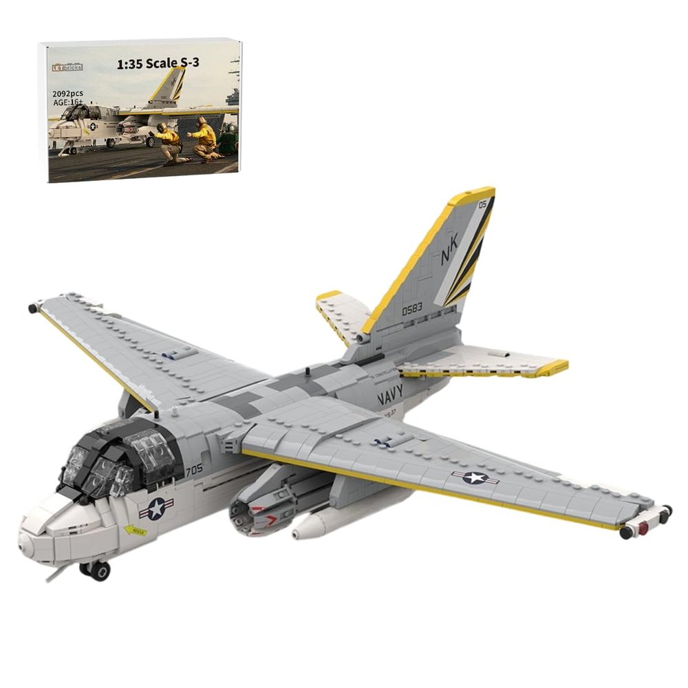 1/35 Scale Aircraft Military Model, MOC-150877 1/35 Scale S-3 Viking Building Blocks Set, Includes Four Torpedoes. Removable Landing Gear, Gift for Adults(2092PCS)