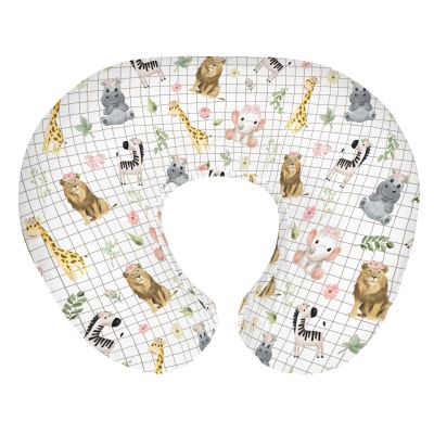 African Safari Animals Baby Nursing Pillow Covers for Boy Girl Elephant Lion Giraffe Hippo Tropical Flower Leaves Nursing Pillowcase for Breastfeeding Pillows Zoo Jungle Soft Stretchy Slipcovers