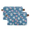 MNSRUU Storage Basket White Pink Cherry Blossom Collapsible Organizer Basket for Shelves with PU Handles, Decorative Waterproof Nursery Laundry Storage Cubes Bins, 2 Pack view 1