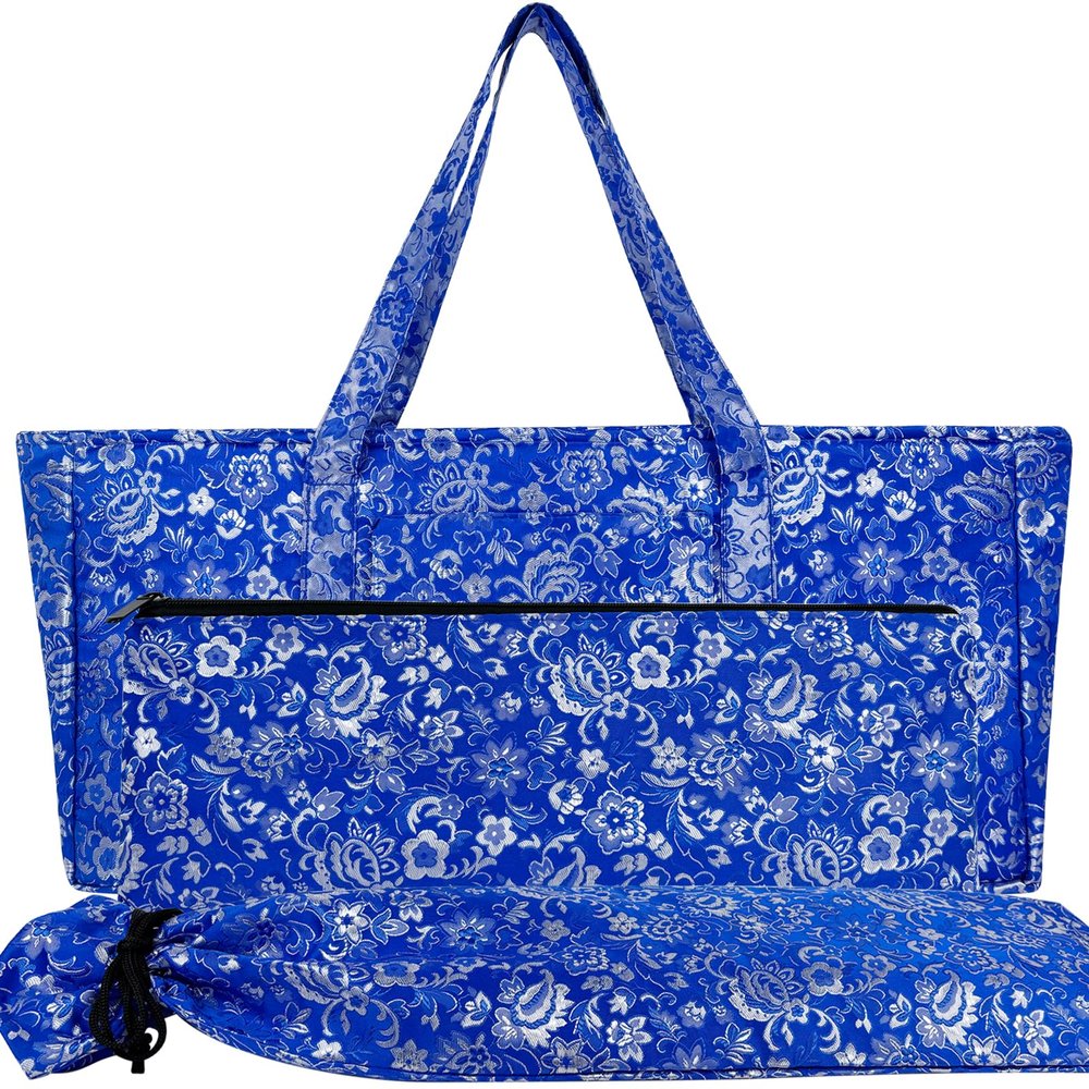 AKIZUKI JOO Empty Mahjong Bags for Tiles and Racks  with Integrated Mat Holder, Mahjong Tile Bag and Rack/Pushers Drawstring Bag, Thickened Blue American Mahjong Bag (Case Only)