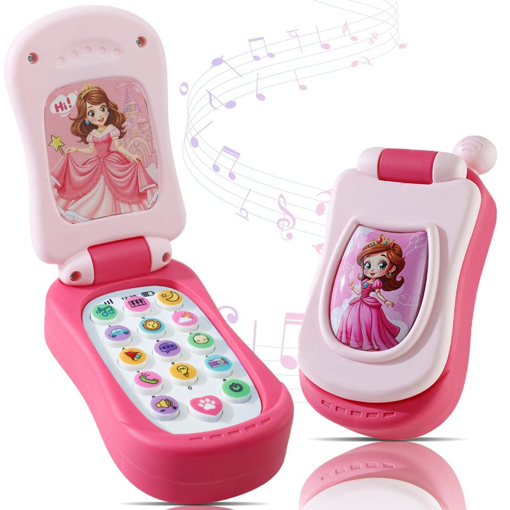 FENYAN Baby Cell Phone Toy 12-18 Months, Toddler Play Phone with Light and Music, Preschool Learning and Education, Christmas Birthday Gifts Princess Flip Smartphone Toys for Girl 1-3