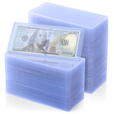 Molain 100 Pcs Clear Dollar Bill Sleeves, Top-Loading Currency Holders 6.8x2.9 in Waterproof Money Sleeves PVC Bill Display Protectors for Banknotes Stamps Collectibles