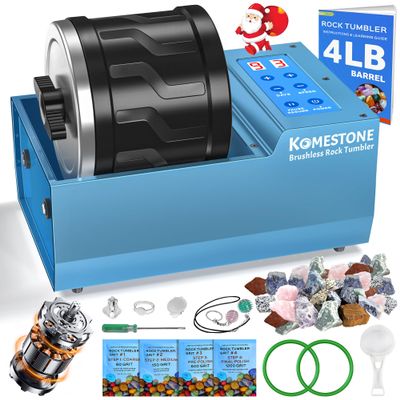 Professional Rock Tumbler Kit  4LB Large Capacity Barrel with Brushless Motor & Heavy Metal Base, Adjustable Speed & 9-Day Timer, Includes All Accessories, Rock Polisher for Adults & Collectors
