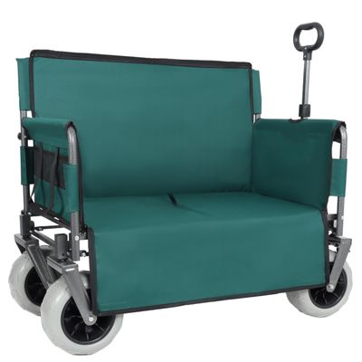 3-in-1 Convertible Folding Wagon Cart with Bench Seat & 180L Storage - 500lbs Heavy-Duty All-Terrain Wagon for Camping, Beach, Sports & Garden Use (Green+ 9"x4" Wheels)