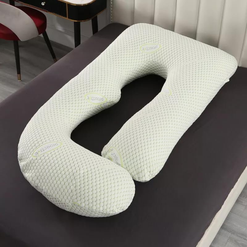 LiveGo J-Shaped Maternity Pillow for Sleeping, Full Body Pillow for Pregnant Women - Mint Green, 57x27.5 Inches
