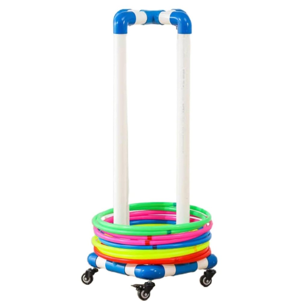 4 Wheeler PVC Hoop Rope Holders, Freestanding Hula Hoop and Jump Rope Holder Stand, Moveable Fitness Hoop Storage Cart, Sport Equipment Organizer Shelves, Playground Garage Gym Shelf(60cm (23 5/8"))