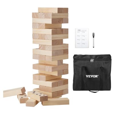 VEVOR Tumbling Timber Toy, 54 Blocks, Pine Wood Tumbling Tower Game with Storage Bag, Marker and Scoreboard, Large Tumble Tower Blocks Game, Wooden Stacking Family Games for Indoor and Outdoor