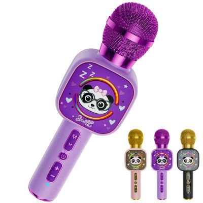 Bluetooth Karaoke Microphone Toy for Kids - Mini Portable Speaker with LED Lights, Wireless Pairing (TWS) for Duet Singing, Christmas Birthday Gift Toys for Boys & Girls Ages 2-12 (purple - 1)