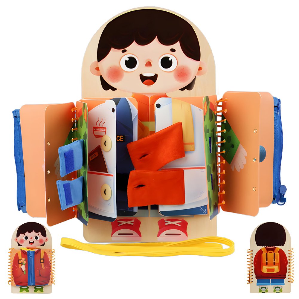 Haugboag Toddler Busy Board,5 Themes Wooden Montessori Baby Toy for Girls with Buckle