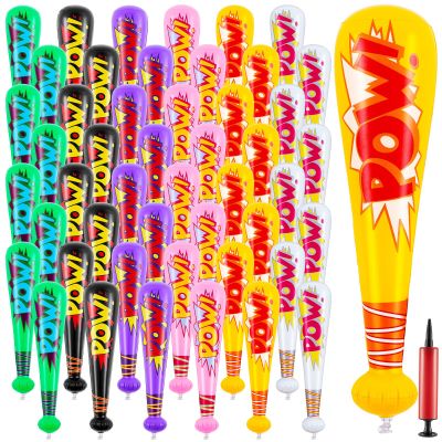 WILLBOND 17 Inch Inflatable Baseball Bat Bulk Baseball Party Favors Decorations, Inflatable Blow up Bat with 1 Pump for Party Supplies Carnival Prizes(48 Pcs,Yellow Pink Green Black Purple and White)