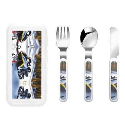 Advanced Snowmobile Patterned portable children's tableware 3-piece set | Reusable knife, fork and spoon set